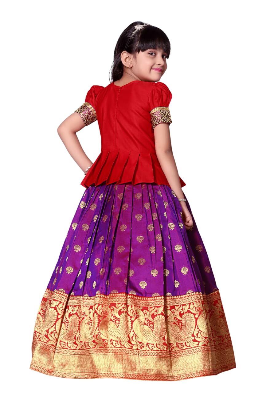 White Button New Latest GirlS Pattu Pavadai Readymade Lehenga Choli For Girls Dress