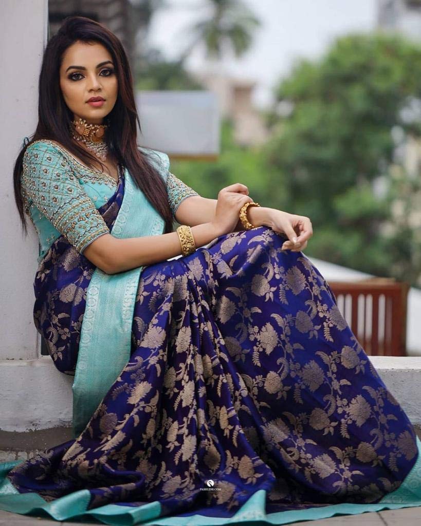 Flosive Womens Present Banarasi Soft Lichi Silk Saree Beautiful Jacquard Rich Pallu Ayn Design Work Zari Woven Kanjivaram Silk