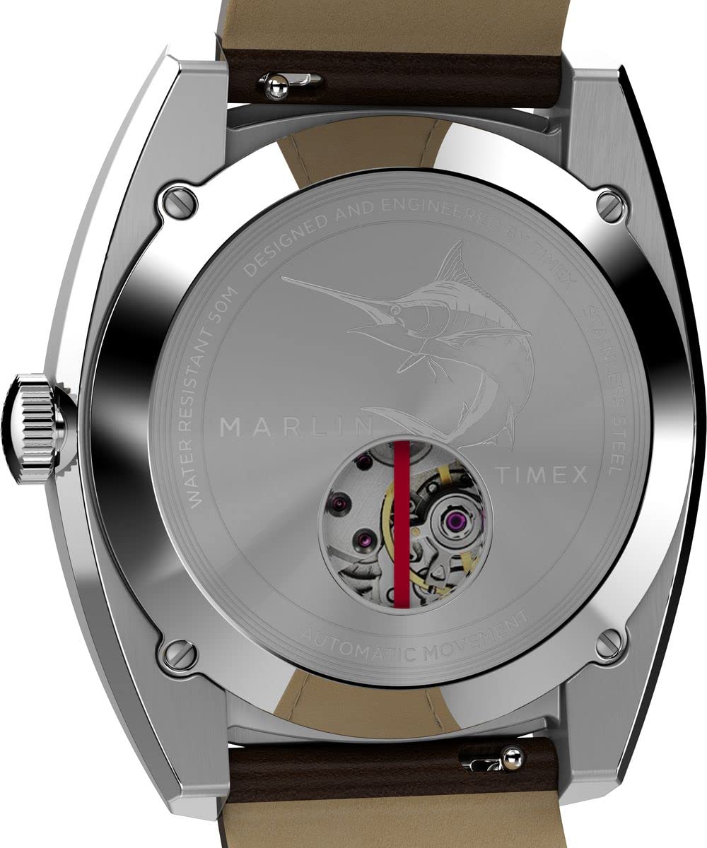 Timex Men's Marlin Sub-Dial Automatic 39mm Watch - Brown Strap Silver-Tone Dial Stainless Steel Case