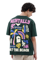 The Souled Store at The Beach Men and Boys Short Sleeves Round Neck Green Graphic Printed Cotton Oversized T-Shirts