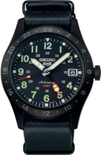 Seiko 5 Sports GMT Field Series Leather Strap Black Dial Automatic SSK025K1 100M Mens Watch