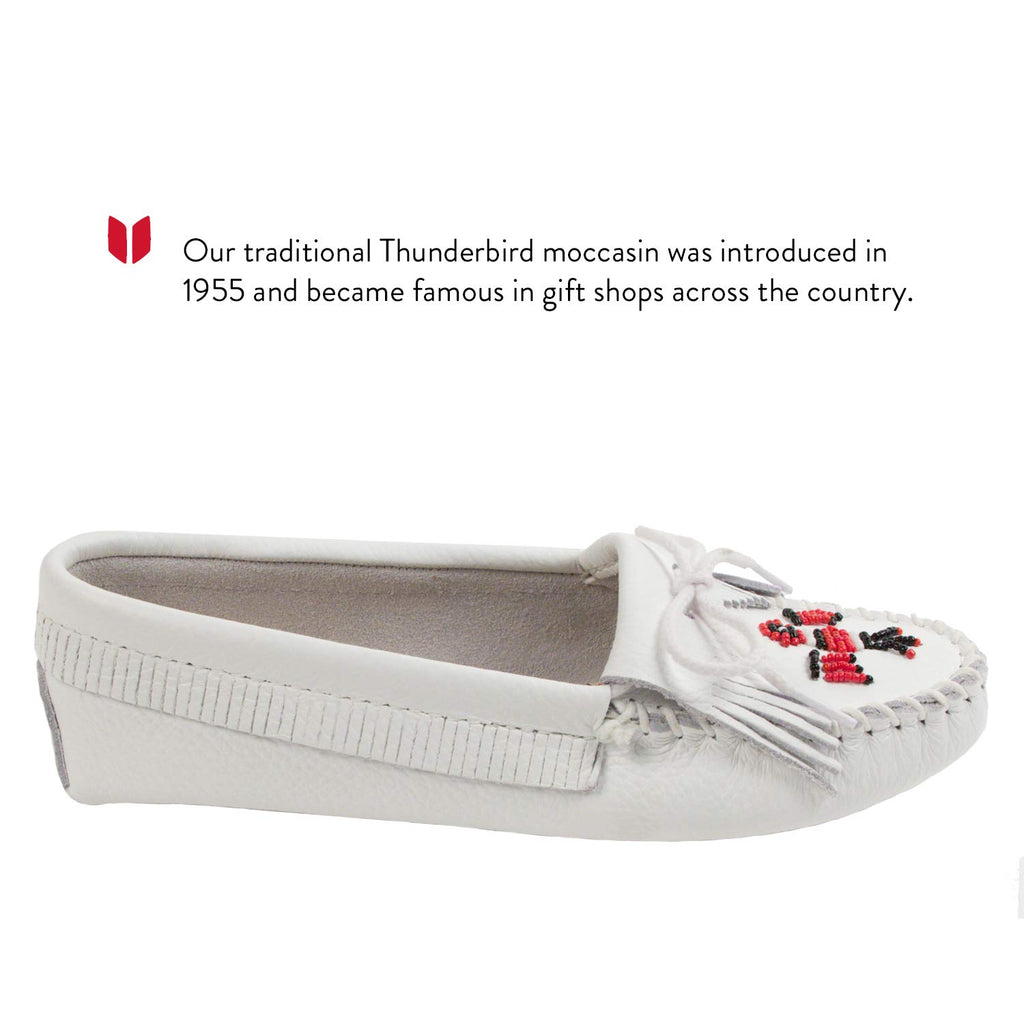 Minnetonka Women's Thunderbird Softsole Moccasin,White Smooth,7.5 M US