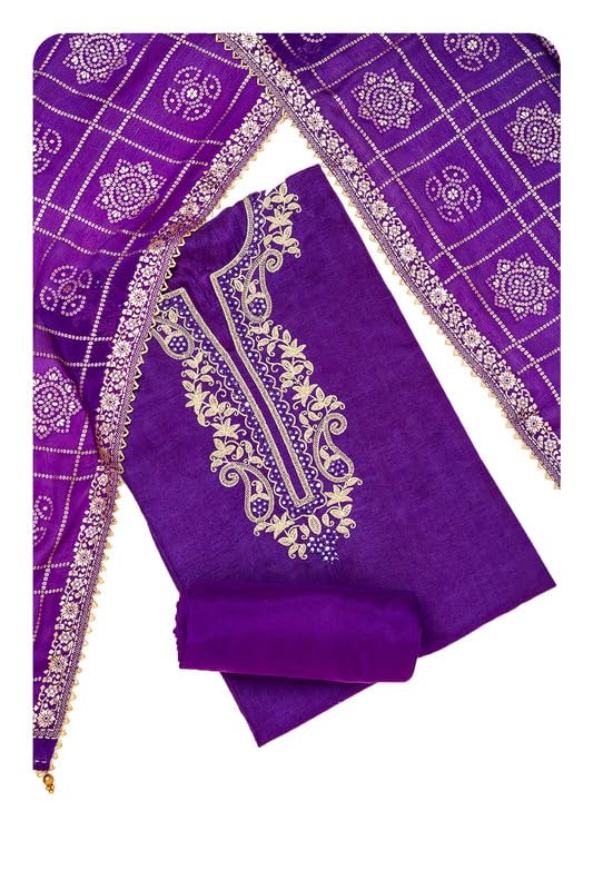 Soch Women Silk Blend Embroidered Unstitch Dress Material with Mirror Work