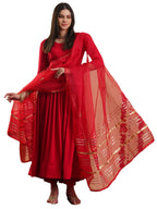 ANNI DESIGNER Womens Rayon Blend Anarkali Solid Kurta with Pant & Dupatta (JAYNTI RED-VKS01_L_Red_Large)