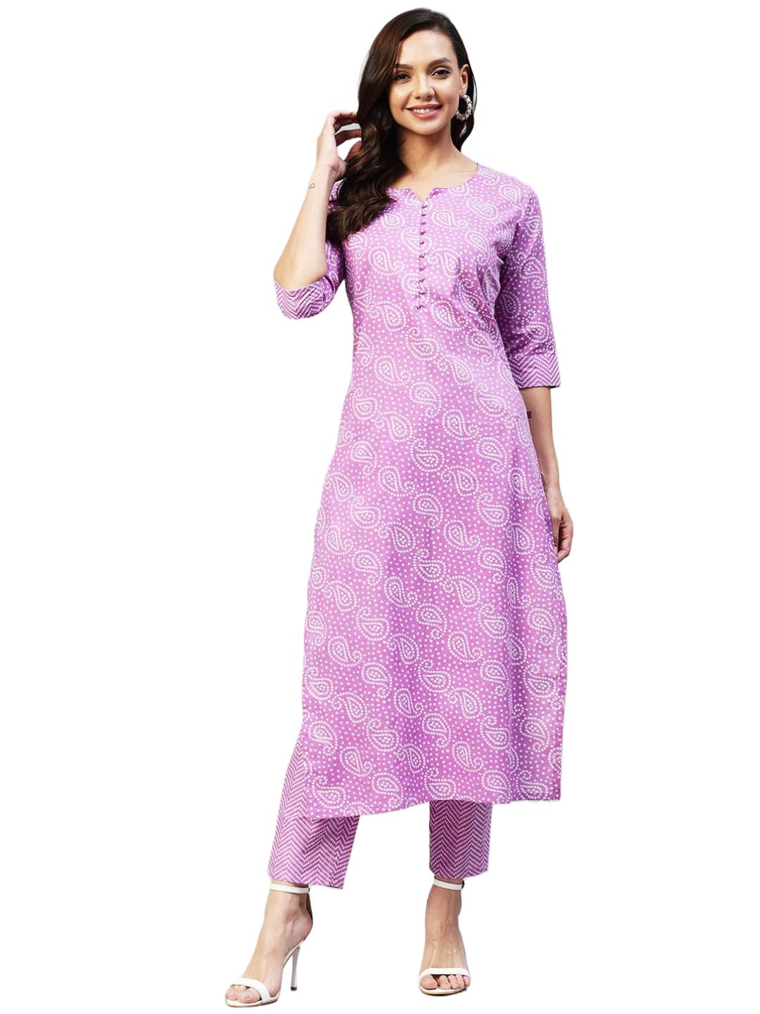 ANNI DESIGNER Womens Cotton Blend Printed Straight Kurta with Pant (Wamurti Purple_M_ Purple_Medium)