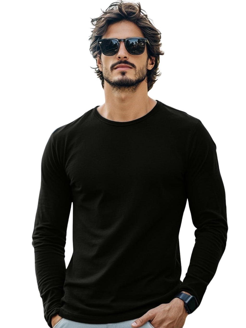 Veirdo Men's Cotton Regular Fit Solid Full Sleeve T-Shirt