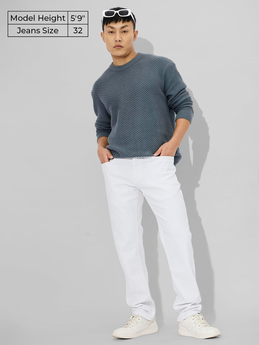 The Souled Store DenimOriginals: Ivory Men and Boys Buttoned Solid Cotton Blend Classic Fit Jeans