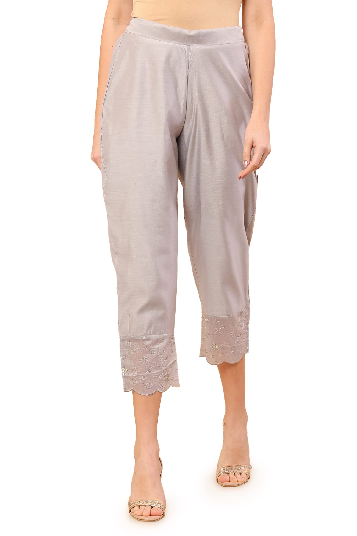 Soch Women Chanderi Straight Pant with Embroidered Borders and Sequins