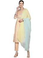 Ishin Women'S Cotton Blend A-Line Embroidered Beads And Stones Floral Print Peach Kurta Suit Set With Trouser Inwsd0188_Ph_S_Pea