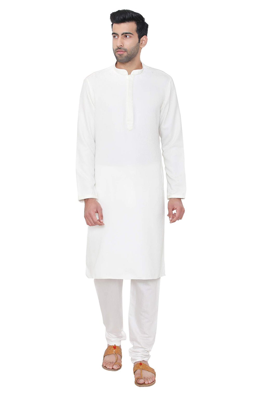Manyavar MenS Silk Blend Kurta Chudidar Pyjama (Sdes410_White_S)