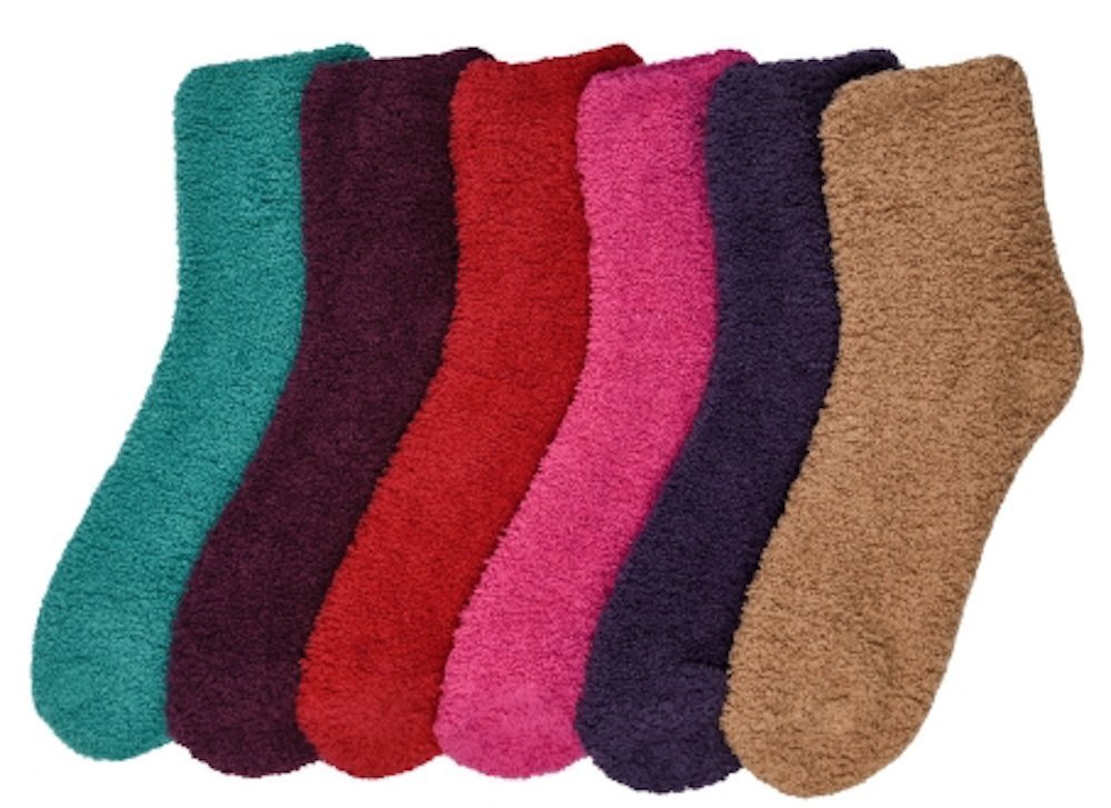Mamia 6 Pairs Women's Cozy Slipper Socks Fuzzy Sock Multi Color (Solid Colors)