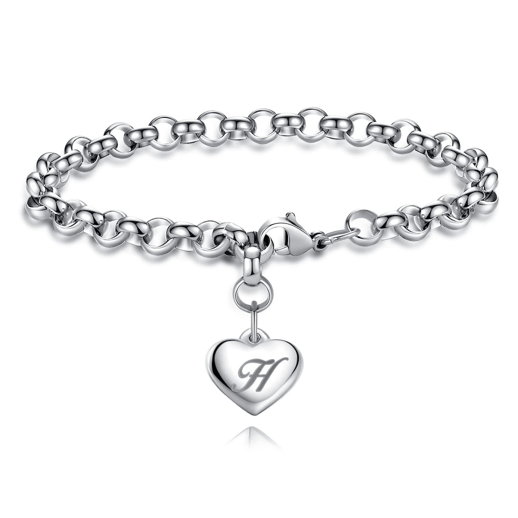 TONY & SANDY Charm Bracelets for Girls Jewelry Initial Heart Bracelets Teen Girls Gifts Idea Stainless Steel Personalized Christ