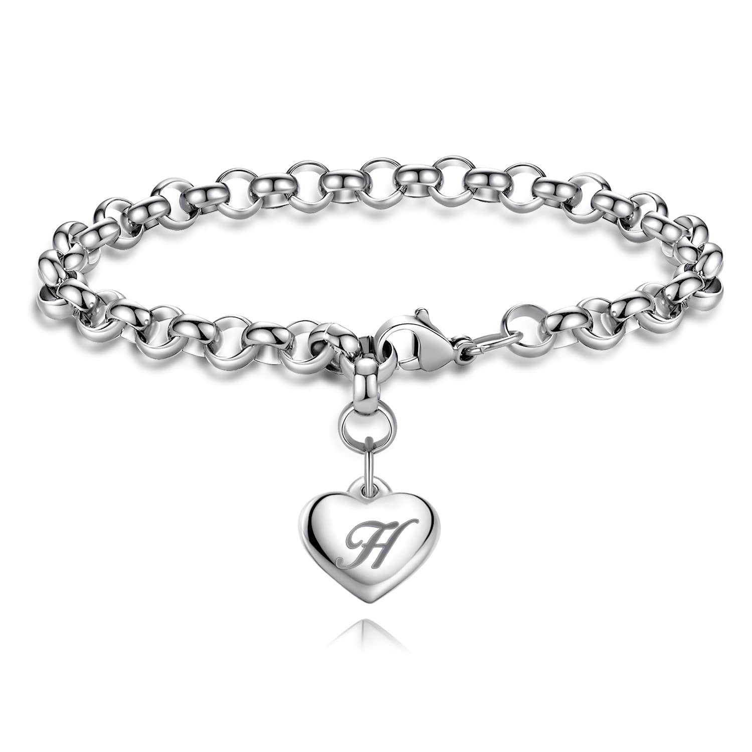 TONY & SANDY Charm Bracelets for Girls Jewelry Initial Heart Bracelets Teen Girls Gifts Idea Stainless Steel Personalized Christ