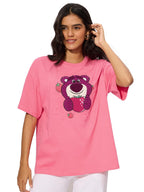 The Souled Store Official Toy Story: Lotso Love Women and Girls Short Sleeves Round Neck Embroidered Cotton Oversized T-Shirts P