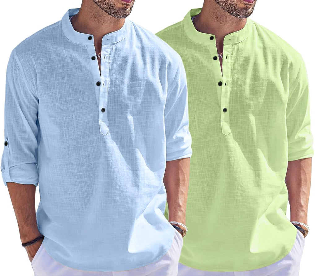 Hemrin Combo Of Men Solid Cotton Blend Straight Kurta Shirt Pack Of 2