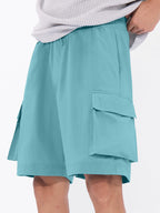 The Souled Store Solids: Aqua Blue Men and Boys Drawstringed Knee Length Nylon Blend Cargo Shorts