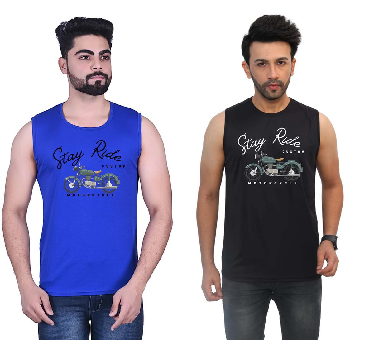Errish Enterprises Mens Sleeveless Vest Navy Black Printed Gym Wear Comfortable Breathable Fabric Fitness Workout Training Sport