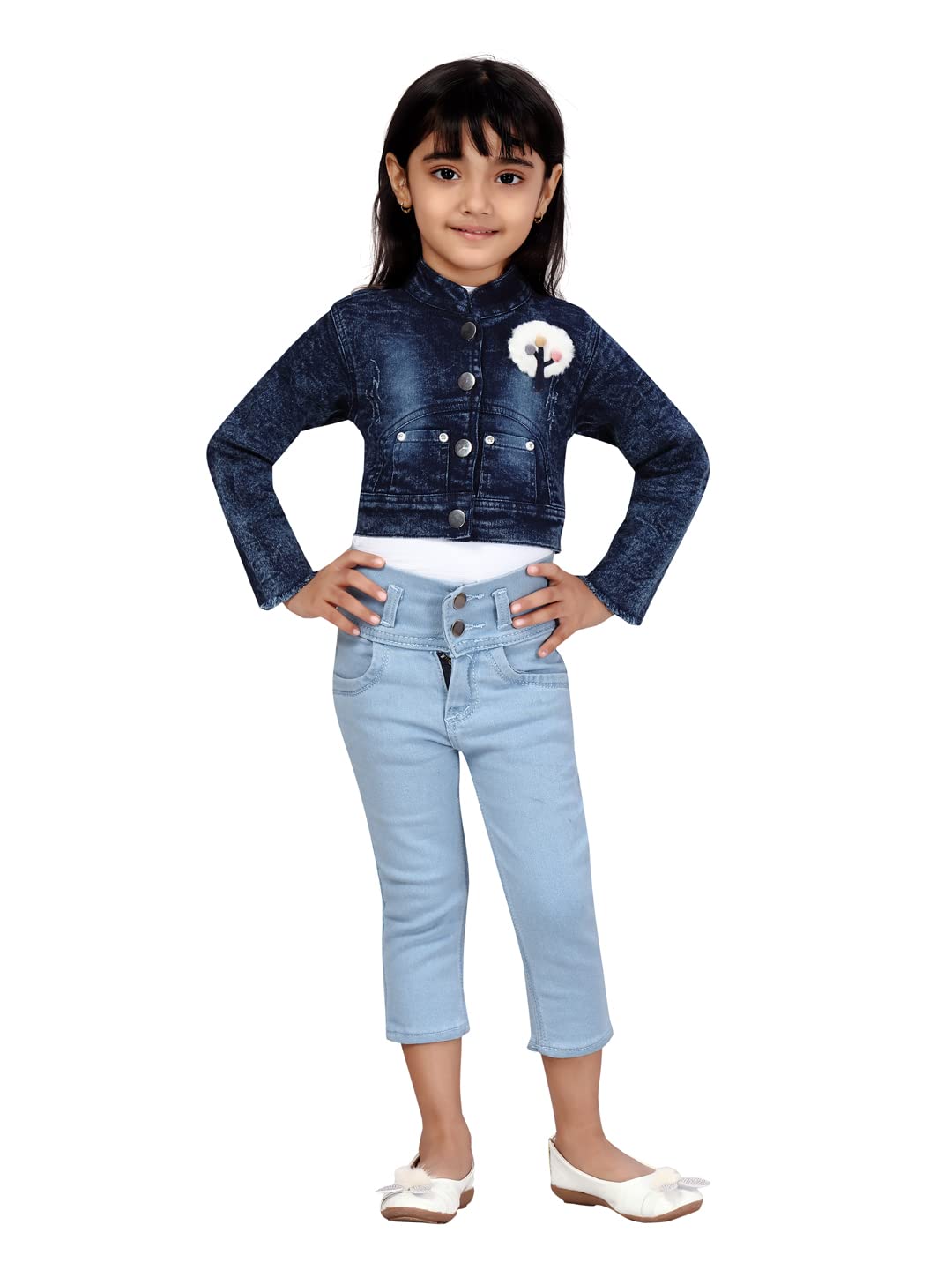 Aarika GirlS A-Line Coat (Dn-105_Blue_38)