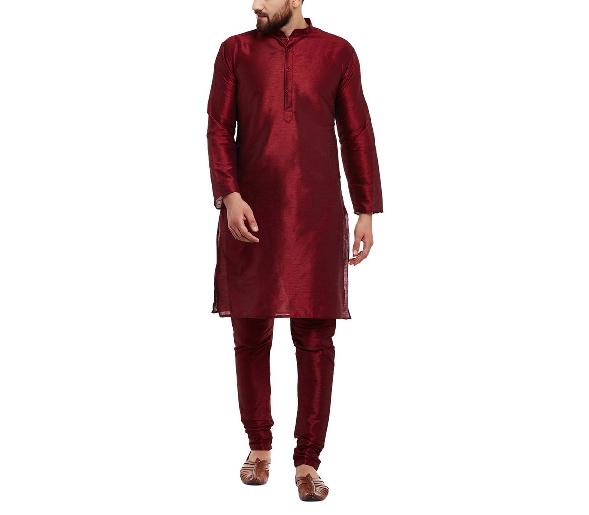 SOJANYA (Since 1958 Mens Dupion Silk Classic Solid ONLY Long Kurta Maroon
