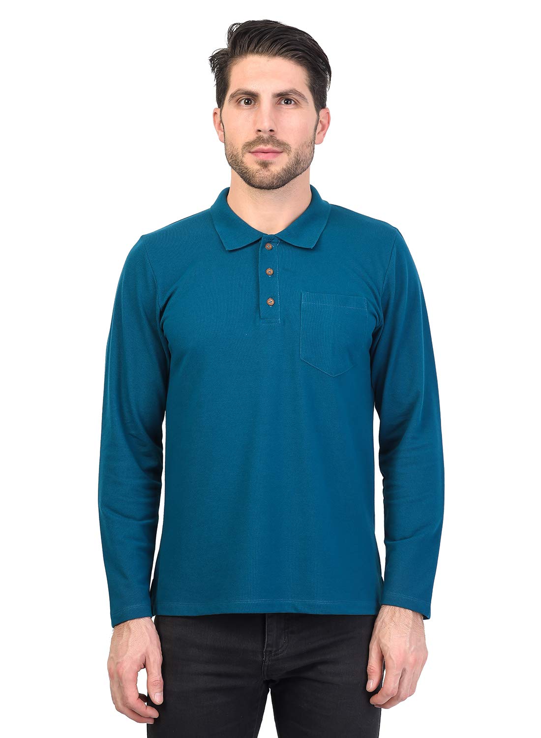 Kalt Mens Full Sleeves Polo Neck Cotton Blend TShirt (TM0625 Teal XXL) 2