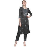 Ziyaa Women'S Grey Rayon Straight Kurta And Pant Set (Zikury3910Andpa-3Xl