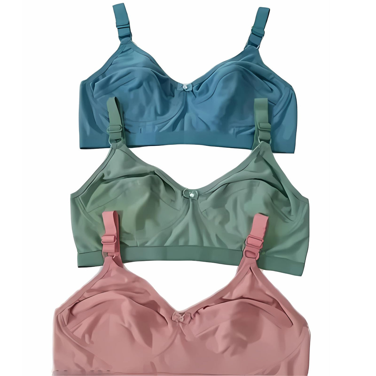 Asifzone WomenS Pink Green Blue Cotton Full Coverage NonPadded Heavy Bust Seamless Wirefree TShirt Bra Combo (1015_Pink Green 40