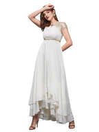 Miss Chase Womens Keyhole Neck Short Sleeve Embellished Layered Maxi Dress (MCSS25D91-88-114-04, Off White, M)