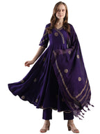 ANNI DESIGNER Womens Rayon Blend Anarkali Printed Kurta with Pant & Dupatta (Berlin BEGANI-VKS05_S_Begani_Small)