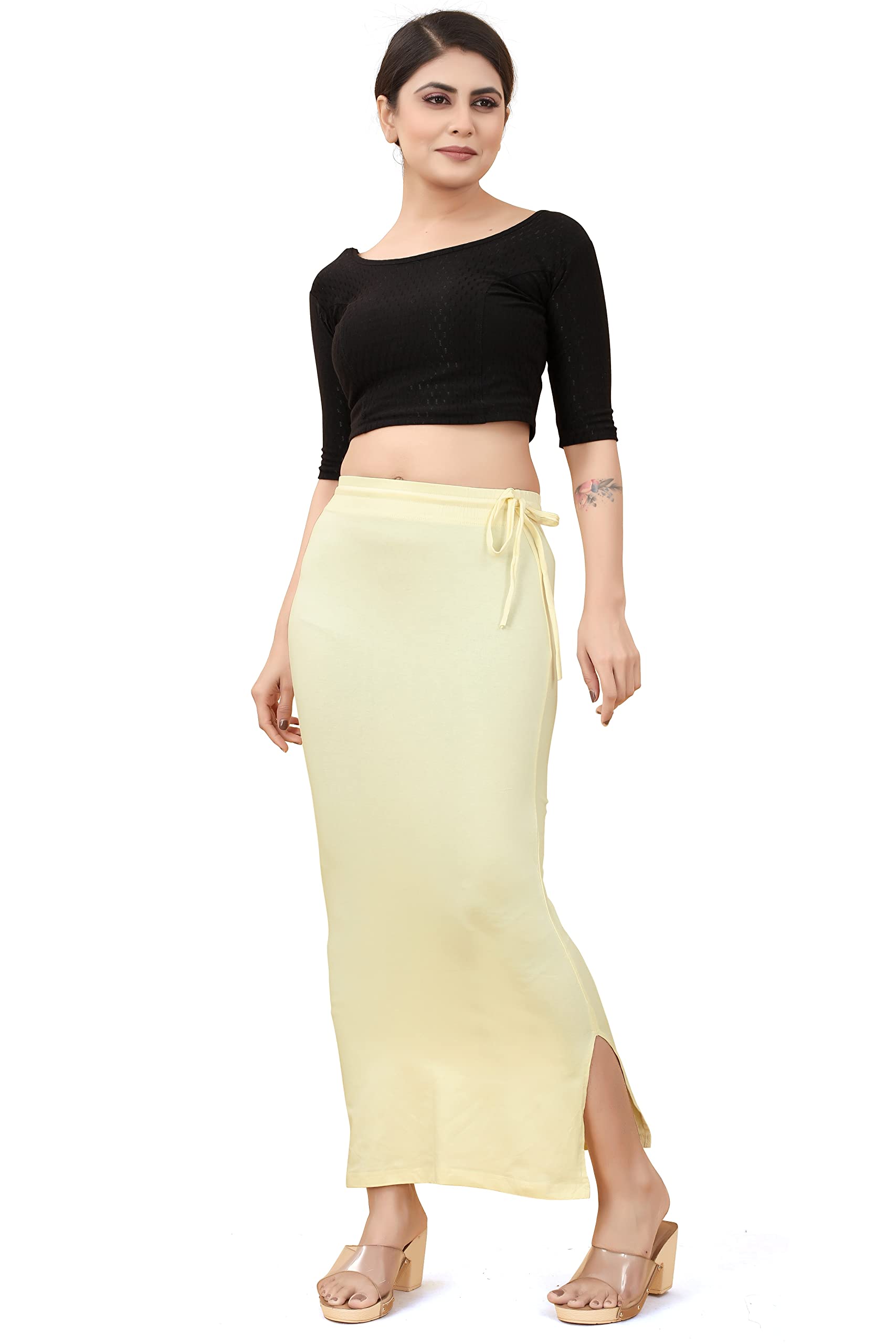 More & More Women Solid Saree Shapewear Cream