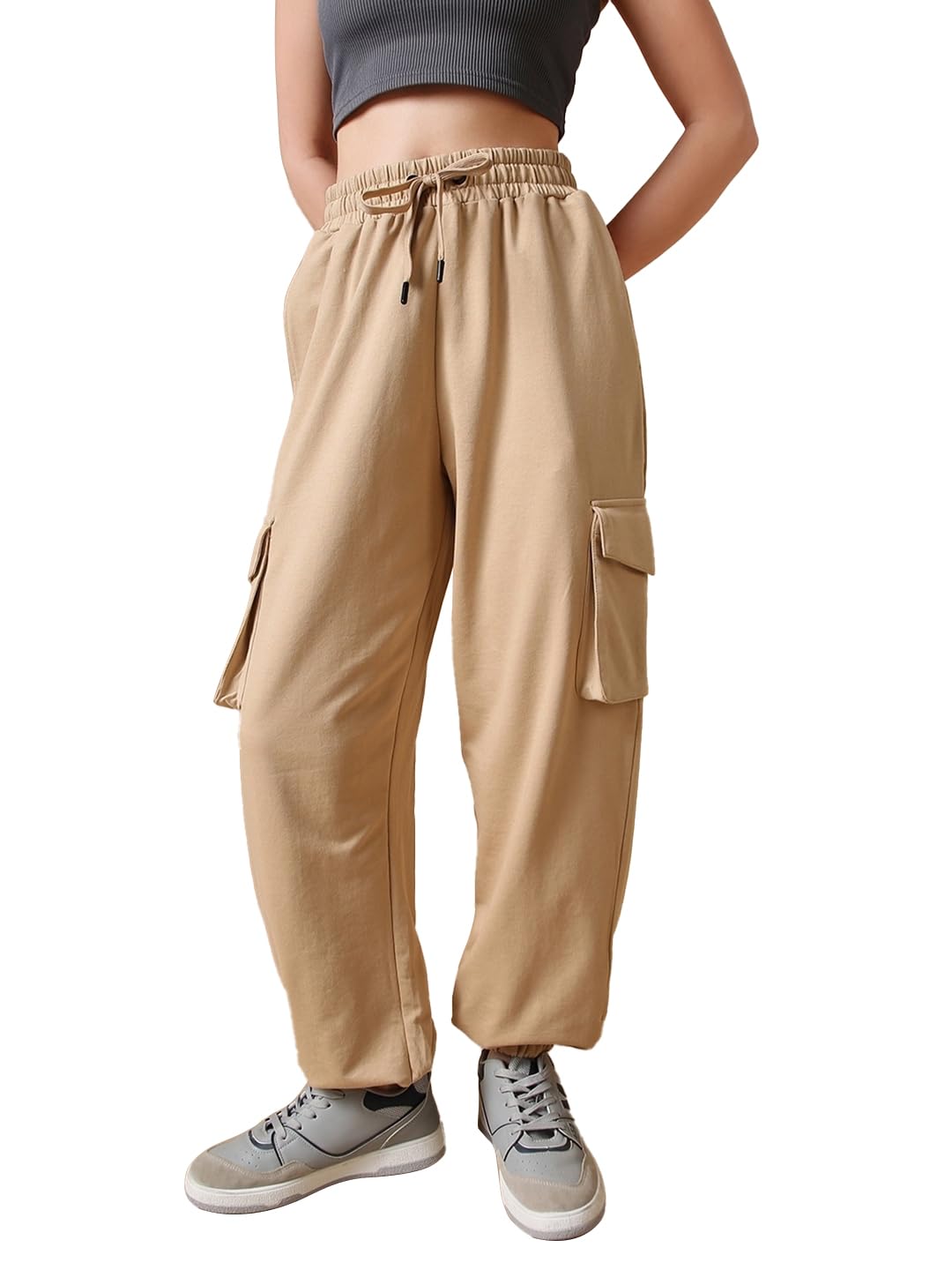 Bewakoof Air 1.0 Womens Solid Super Loose Fit Mid Rise Joggers_585682_Brown_XL
