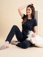 Sweet Dreams Women Printed Pyjama Set Navy