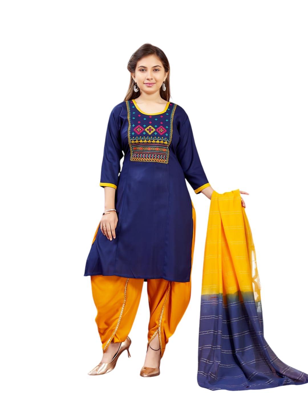 Aarika Girls Cotton Regular Tunic Shirt (Kurti-H-3_Navy Blue_34)
