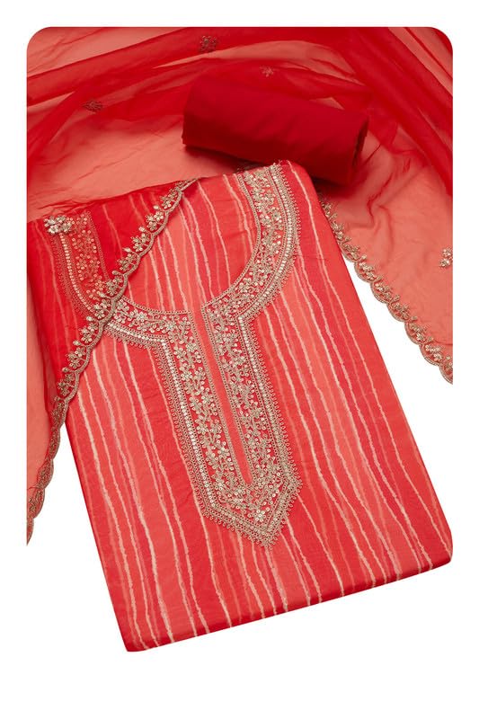 Soch Women Striped Unstitch Dress Material with Sequins