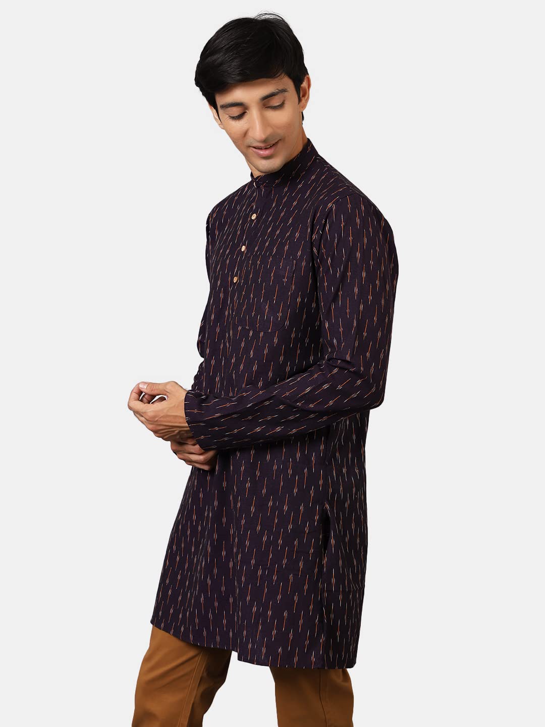 Wintage Men'S: Ikat Cotton Violet Long Kurta : 40/M