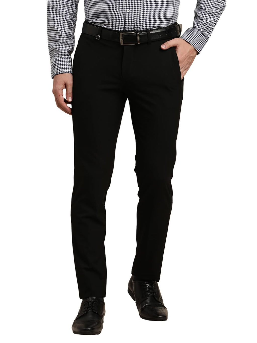 Turtle Men Poly Viscose Stretch Slim Fit Black Formal Trouser
