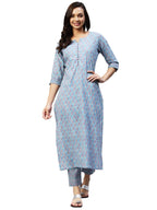 Gosriki Women'S Cotton Blend Straight Printed Kurta With Palazzo (Padwil Blue_Xxl-Go_ Blue_Xx-Large)