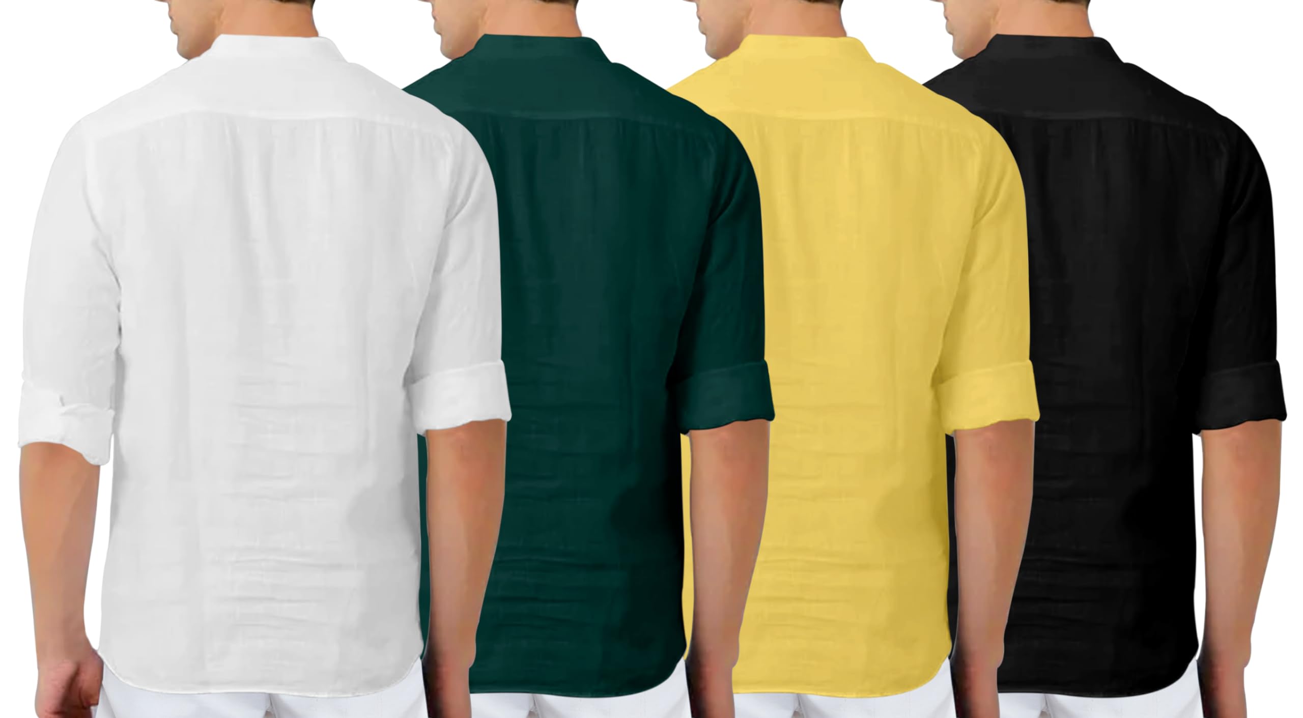 Zombom MenS Cotton Blend Solid Full Sleeve Regular Fit Kurta Shirt, Pack Of 4, Multicolor, Xl