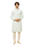 Manyavar Mens Blue Art Silk Self Design Kurta Pyjama Set