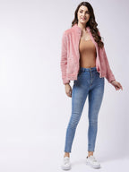 Modeve Women Solid Full Sleeve Jacket For Winter Jacket For Winter-Pink