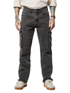 The Souled Store Solids: Ash Grey (Straight Fit) Mens and Boys Regular Fit Solid Cottonblend Grey Color Men Cargo Jeans