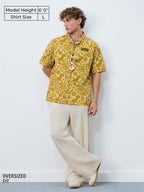 The Souled Store Lion King: Hakuna Vibes Men and Boys Short Sleeves Collared Neck Button Front Yellow All Over Printed Oversized