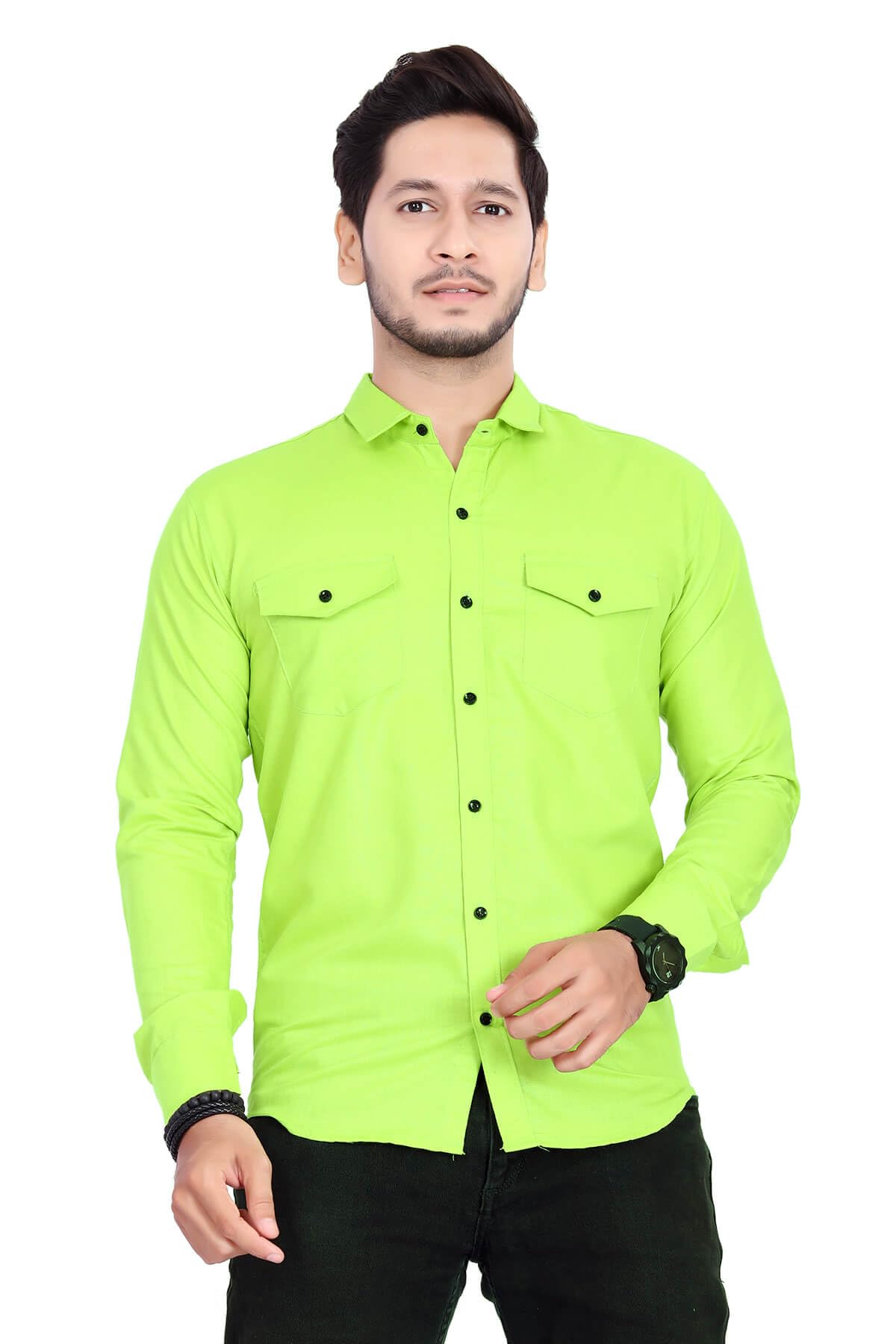 Rebelify MenS Cotton Shirt With Pockets Full Sleeves Spread Collar Solid Pattern Botton Down Closure Regular Fit And Standard L