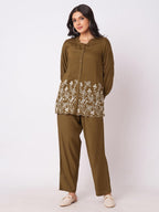 Selvia Co-ords Set for Women|Cotton Blend Shirt and Trouser Set|Casual Co-ords Set for Women|Embroidery Two Piece Co-ord Set(681