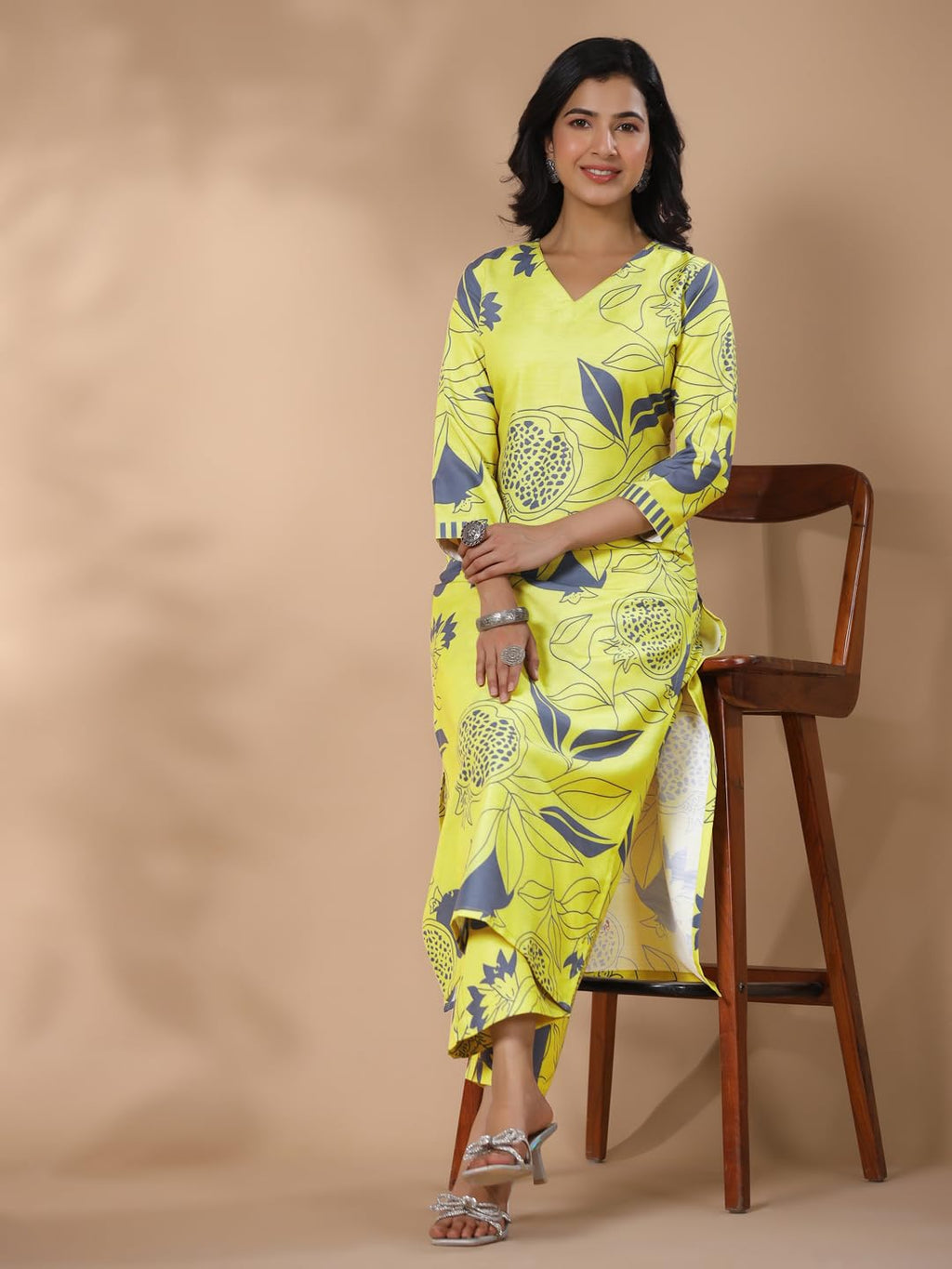 ANNI DESIGNER Women s Kurta Rayon Blend Palazzo Set, Green, S