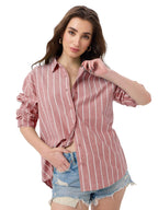 The Souled Store Cotton Linen Shirt: Cardinal Women and Girls Long Sleeves Collared Neck Button Front Cotton Linen Boyfriend Shi