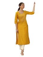 Libas WomenS Silk Floral Straight Kurtas (98153_Mustard_Xxl)