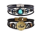 Dcfywl731 2Pcs Virgo Zodiac Bracelets for Women 12 Constellations Multilayer Leather Bracelet Handmade Woven Zodiac Sign Wrap Wr