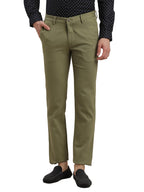 Turtle Men Cotton Stretch Dobby Print Ultra Slim Fit Olive Casual Trouser