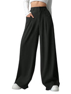 Shasmi Women & Girls Solid Black Color Loose Fit, Pleated Trousers, Wide Leg Pocket Casual Long Korean Trousers Pant (Pant 146 B