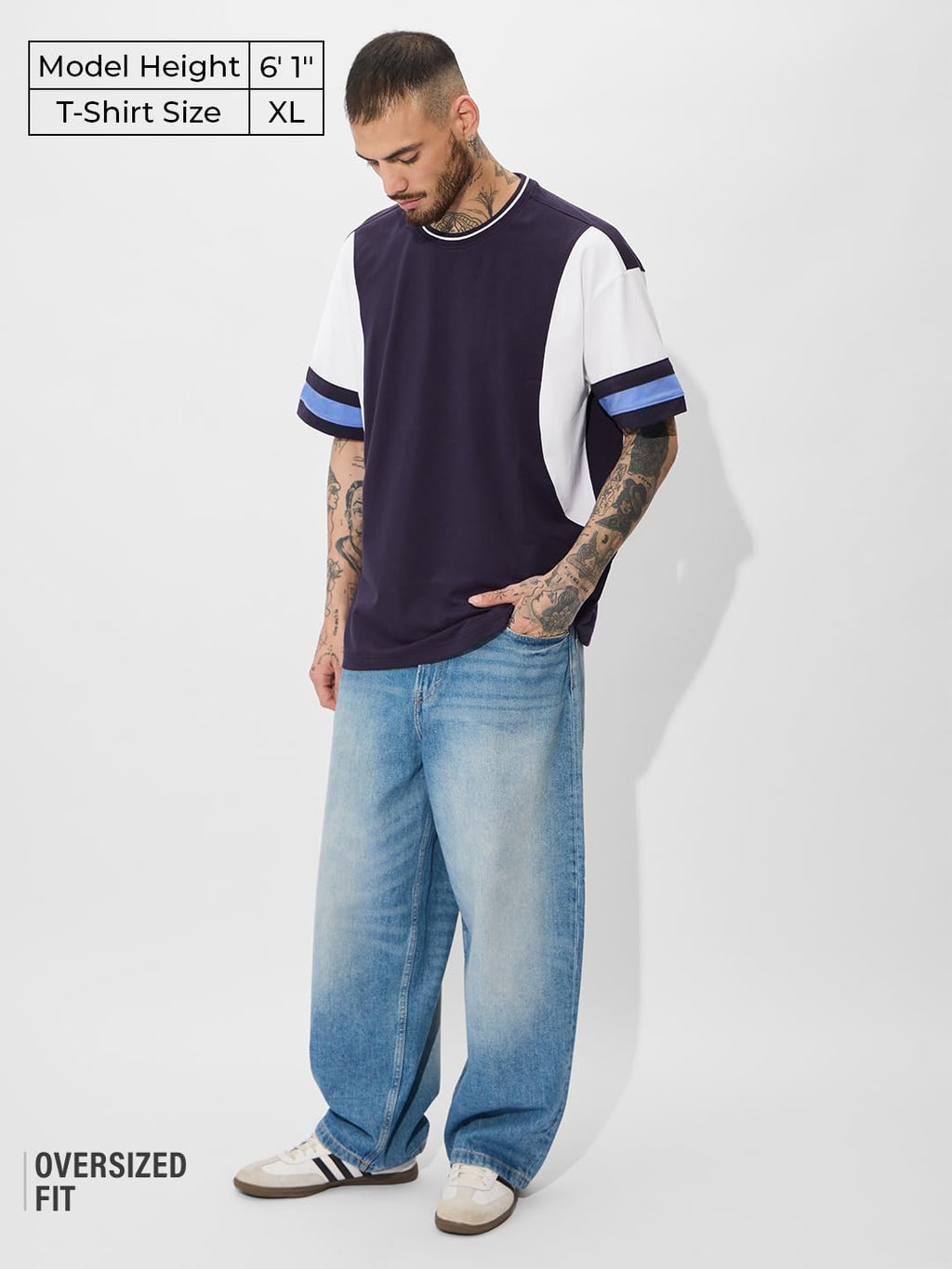 The Souled Store Solids: Deep Navy Oversized T-Shirt for Men Boys Cotton Casual Half Sleeves Baggy Loose Fit Drop Shoulder Round